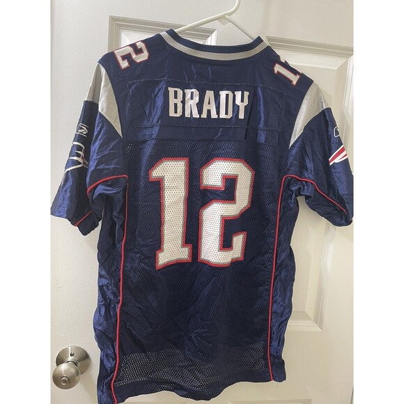 Vintage New England Patriots Youth Jersey #12 Brady Reebok Large 14-16 17.5x27.5 - Picture 8 of 11